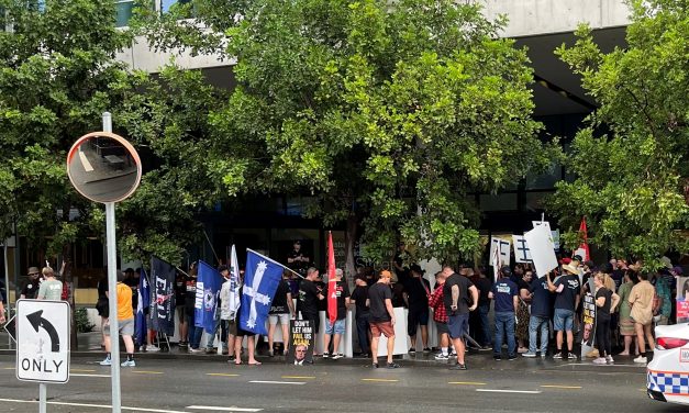 Morrison campaign Launch attracts union protest in South Brisbane
